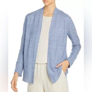 EILEEN FISHER Organic Linen Open Front Cardigan Long Sleeve Melange Blue Small